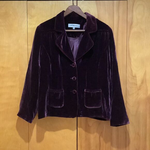 Simons Contemporaine-Velvet Burgundy Blazer-Rayon/Silk-Sz L-Goth-Old Money - Picture 1 of 9
